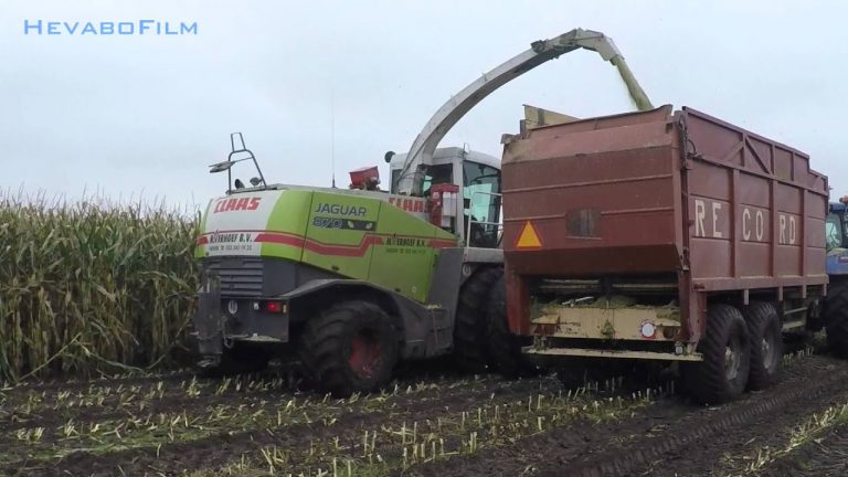 Modderen in de mais Loonbedrijf M Verhoef uit Nijkerk met de Claas Jaguar 870. -Henk van Boeijen-