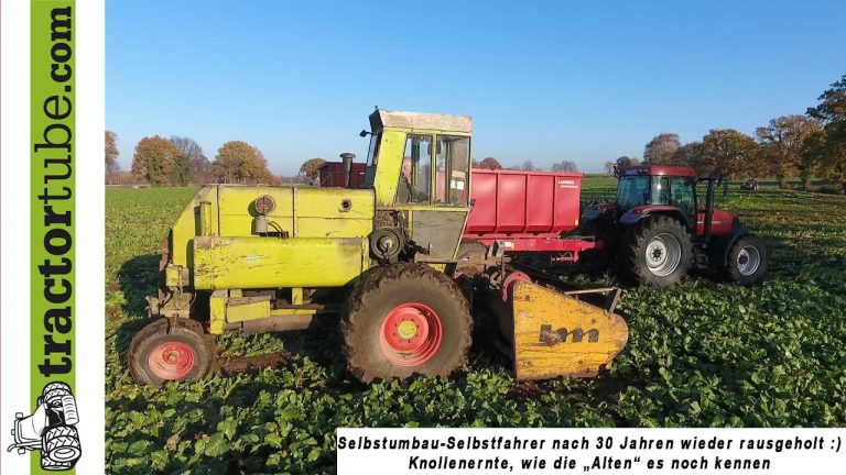 Loonbedrijf Terhuf aan het knollen hakselen met zelfgebouwde 30 jaar oude hakselaar. tractortube.com