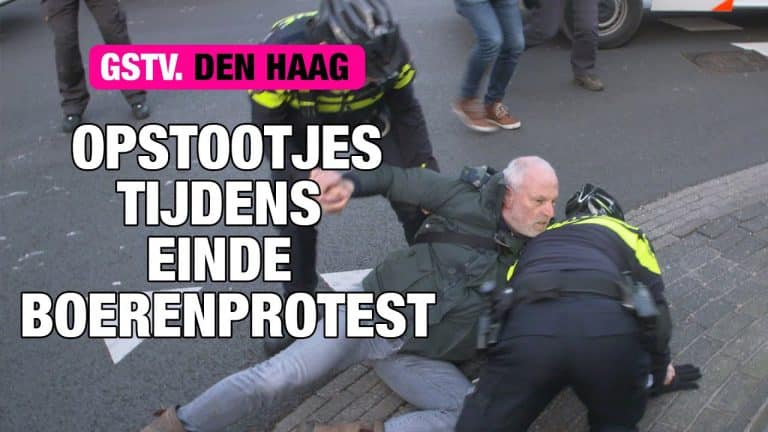Ondertussen op het boerenprotest in Den Haag, politie arresteert boer