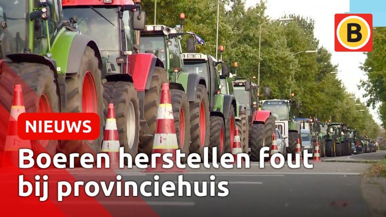 Boeren herstellen de schade bij het provinciehuis in brabant