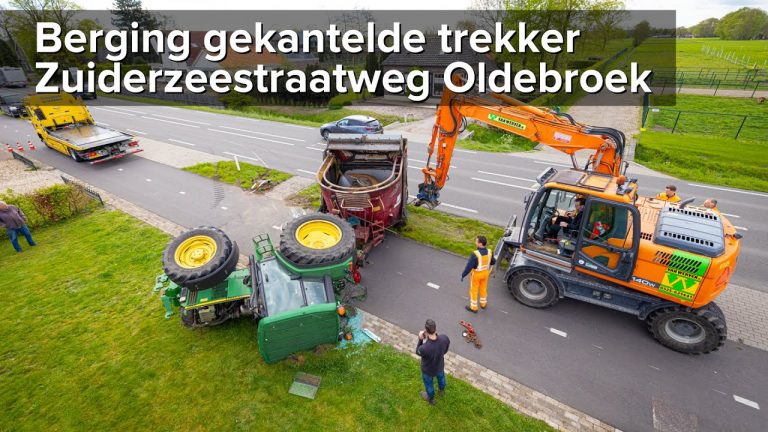 Berging gekantelde trekker die wiel verloor op de N308