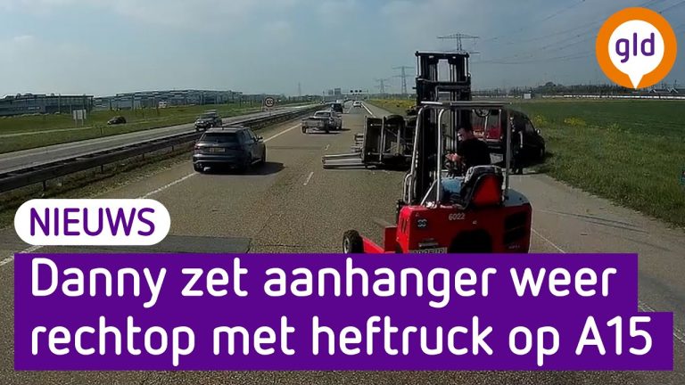 Zaterdag schaarde een auto met aanhanger.. Een hulpvaardige vrachtwagenchauffeur, Danny Stroo, had de oplossing: de kooiaap op zijn wagen.